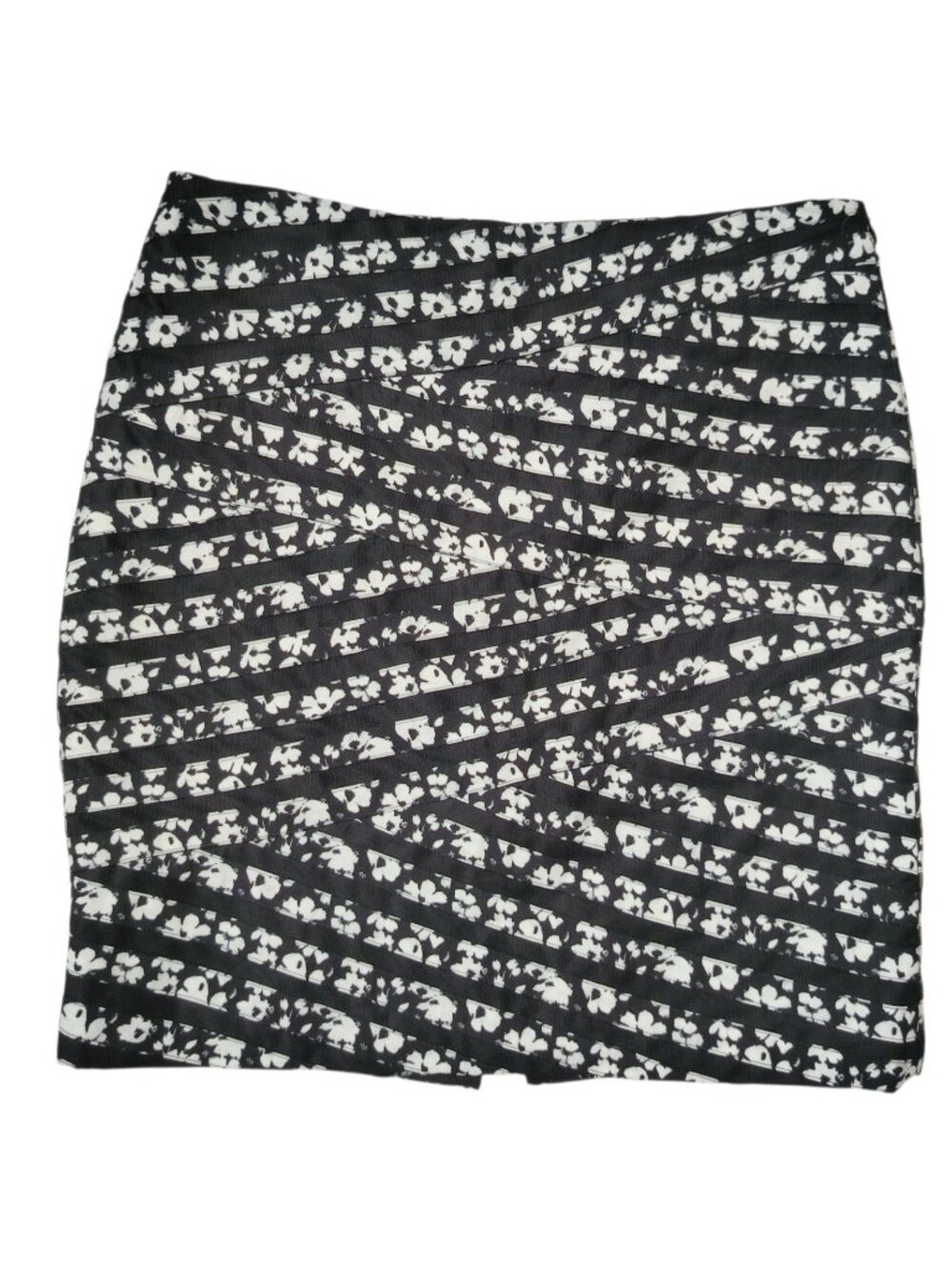 White House Black Market Pencil Skirt Floral Stripe Black White Size 10